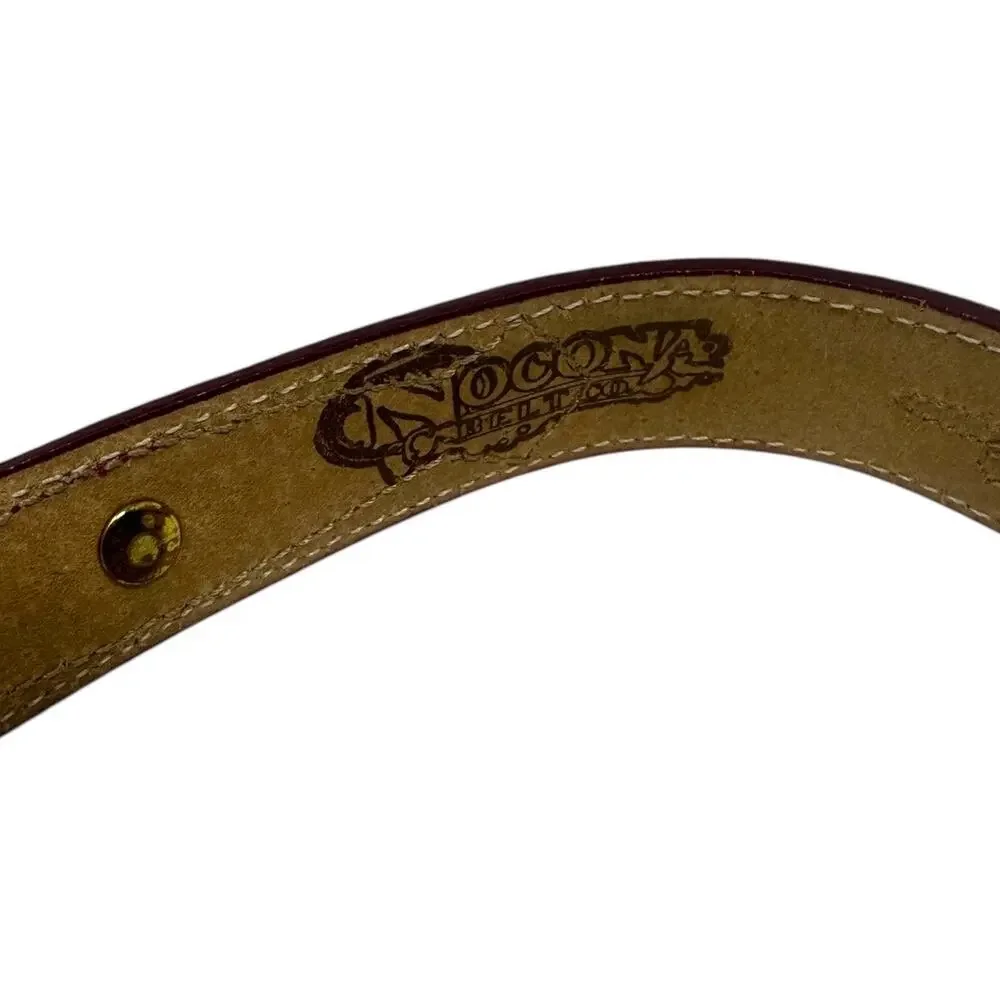 Nocona Western Tooled Leather Belt Red Silver Buckle Women’s Size 26